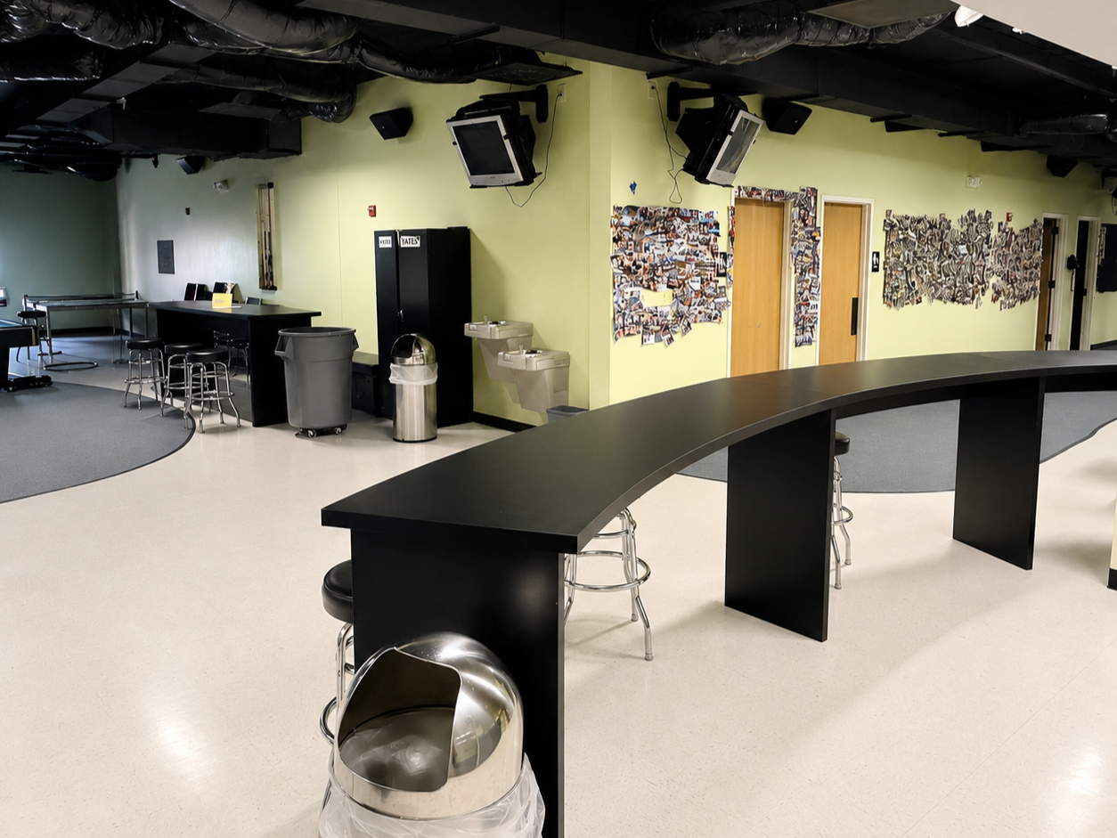 Modern recreational lobby with industrial design
