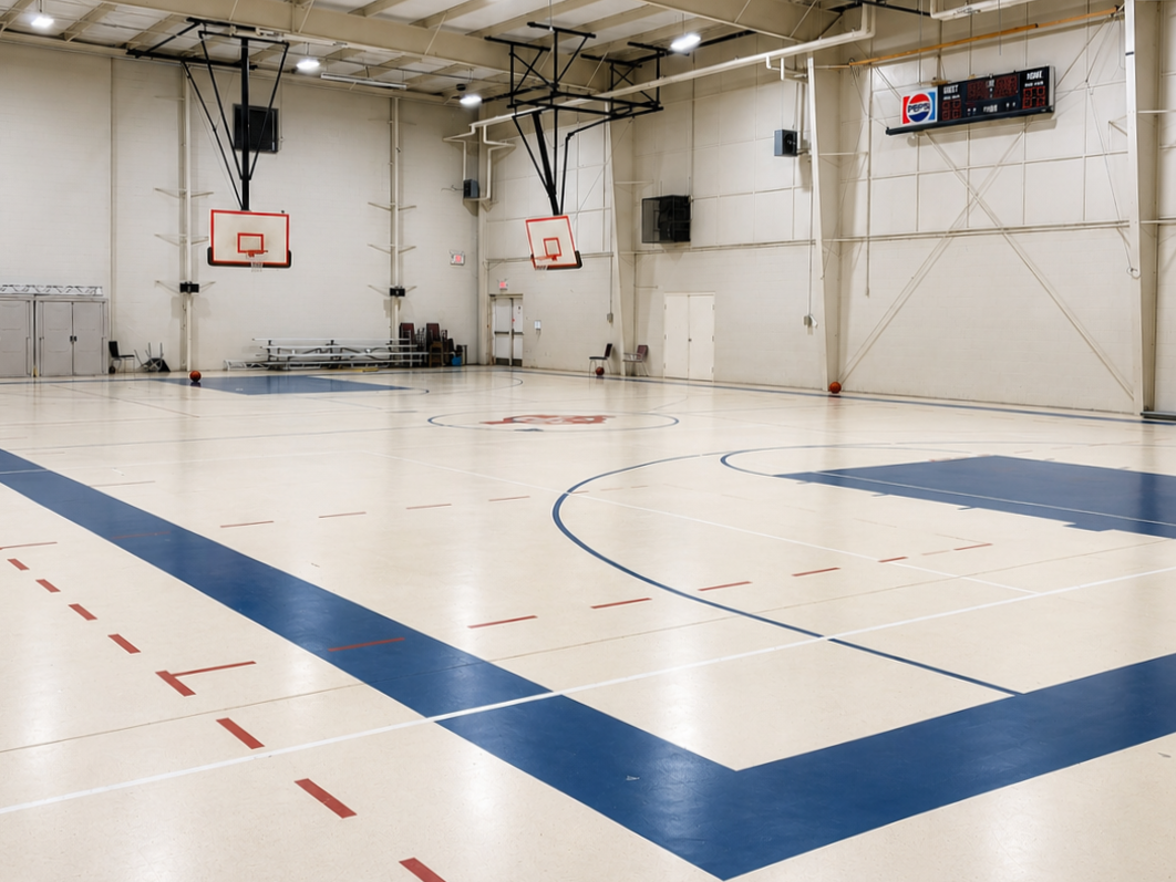 Empty basketball court ready for play