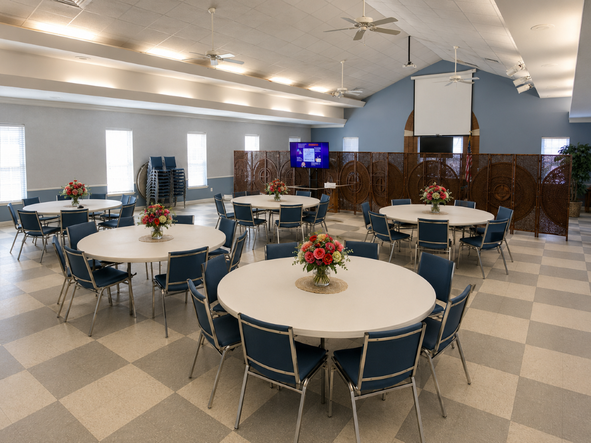 Event-ready banquet hall interior setup